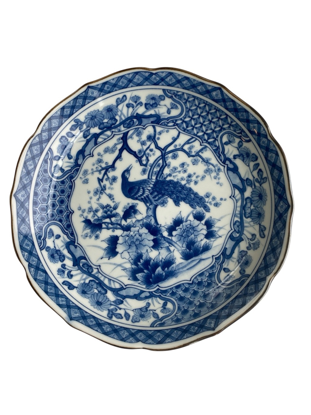 Andrea by Sadek Vintage Blue and White Peacock Design 10” serving Bowl